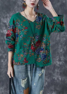 Asymmetrical Print Linen Shirt Tops