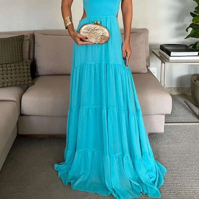 Back strap turquoise color dress