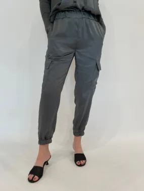 Juno Satin Cargo Pants - Gunmetal