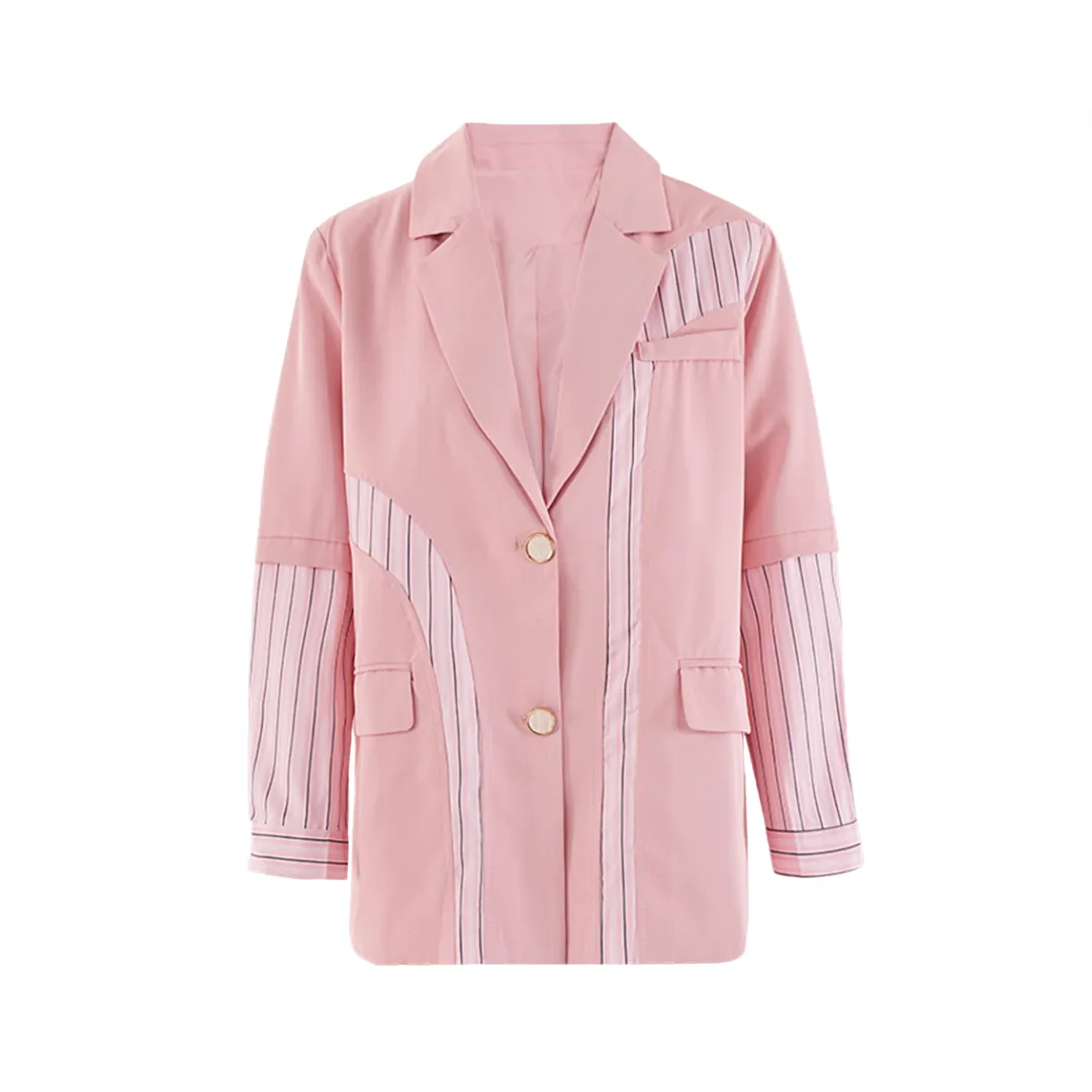 Pre Order:  Striped Patchwork Pink Blazer