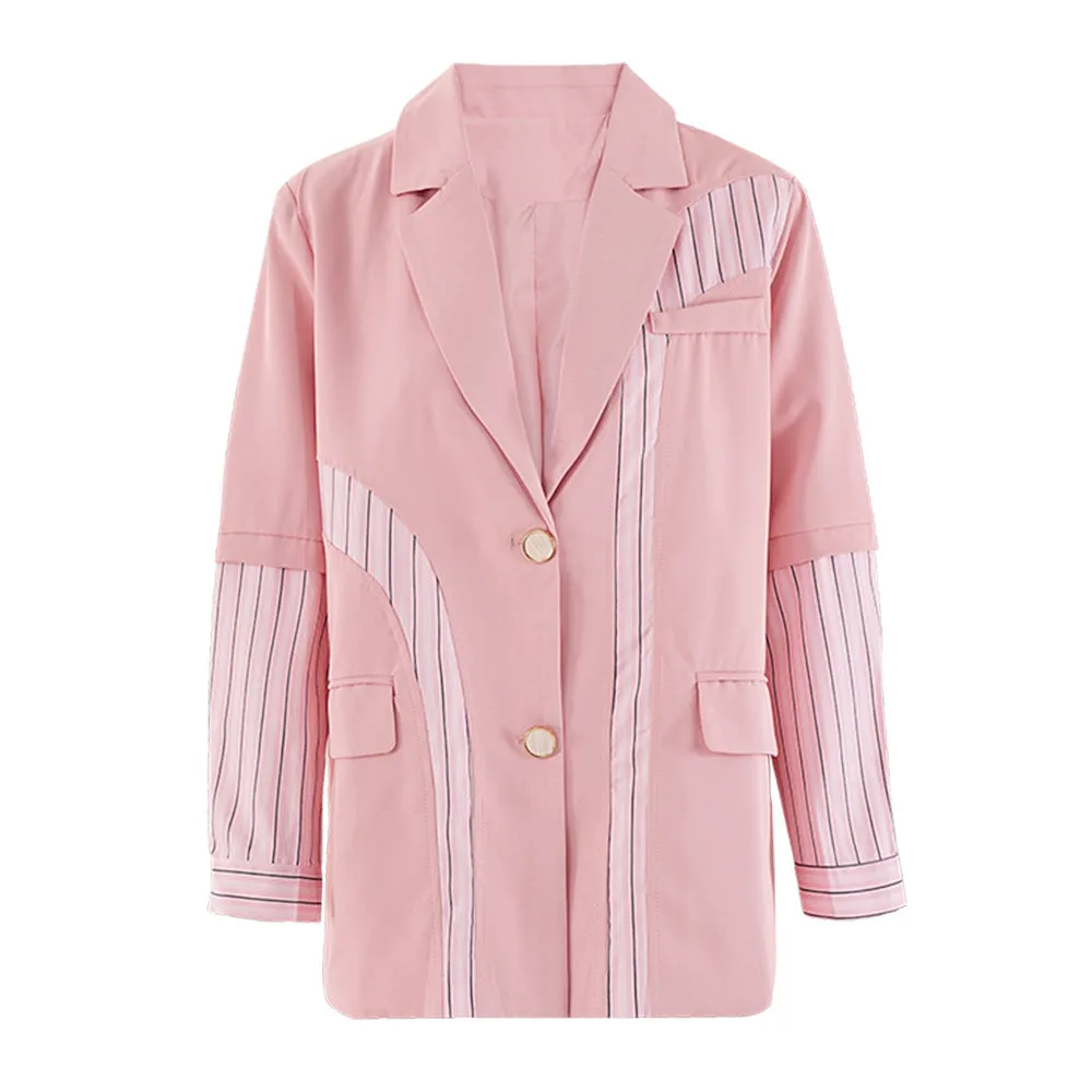 Pre Order:  Striped Patchwork Pink Blazer